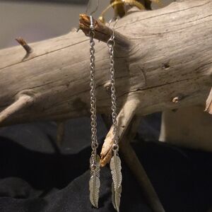 Silver Feather Dangle Earrings